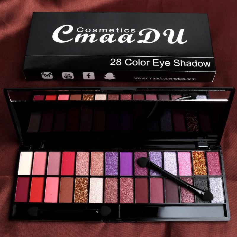 28 Colors Eyeshadow Palette, 2 Brushes Included, 1 Set Matte & Glitter Eye Shadows Palette, Long Lasting Shimmering Glittering Eye Shadow Makeup Products