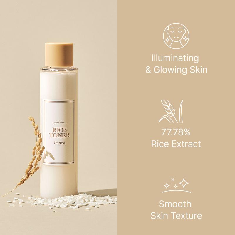 [I'm From Official Shop] Rice Toner, 77.78% Rice Extract from Korea, Glow Essence with Niacinamide, Hydrating for Dry Skin, Vegan, Alcohol Free, Fragrance Free, Peta Approved, K Beauty Toner Moisture Skincare Skin Repair Comfort Hydrate Moisturizer toners