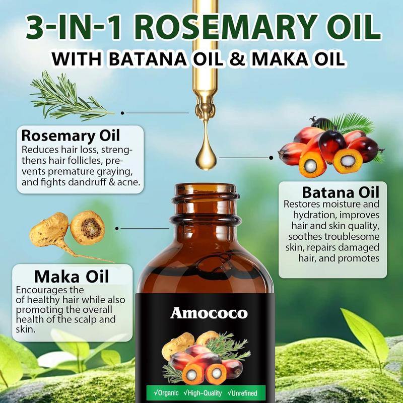 Rosemary & Batana Oil -Blended with Jojoba & Argan Oil-100% Organic Essential Oil forHair Haircare Daily Repairing Restore Moisture Vitamins