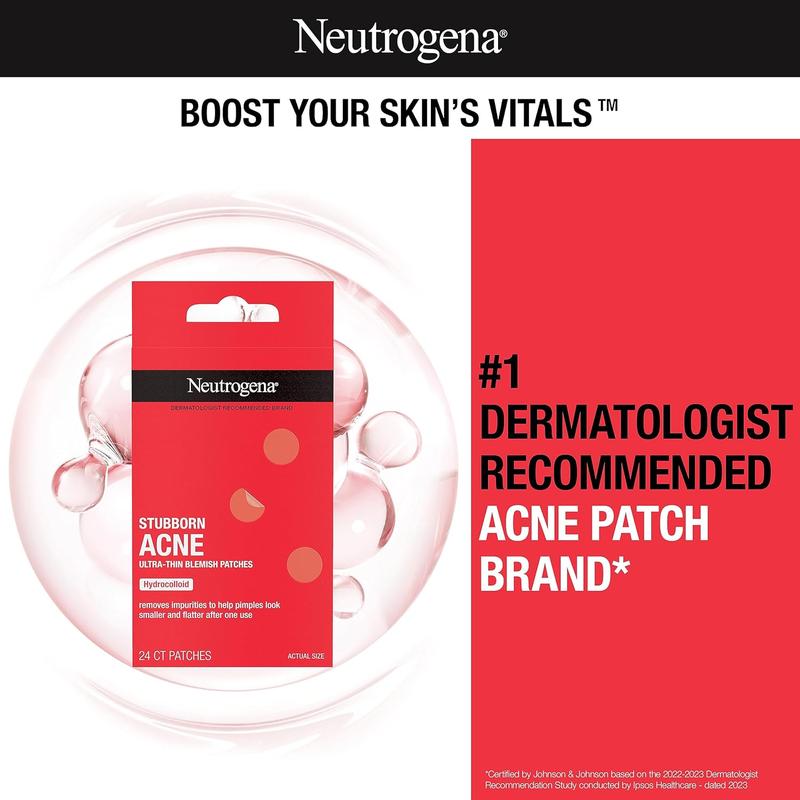 Neutrogena Stubborn Acne Ultra-Thin Blemish Patches Pack with Hydrocolloid Skincare Facial Skin Repair Skin Repair