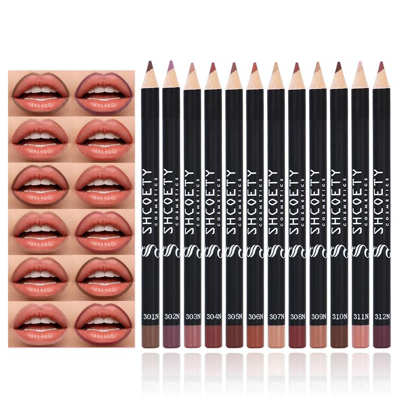 Long Lasting Matte Lip Liner Set, 12pcs box Easy Coloring Lip Liner Pencil, Suitable for All Occasions Lip Makeup, Girls and Women Makeup Accessories