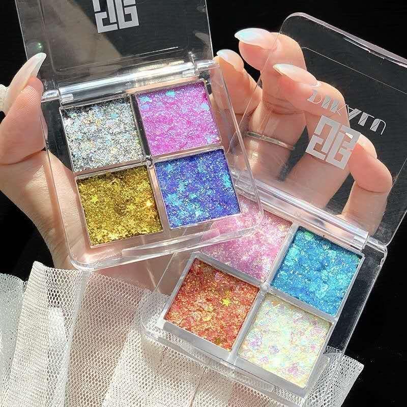 4 Colors Glitter Eyeshadow Palettes, 2pcs Shimmering Eyeshadow Makeup Products, High Pigmented Glittering Blendable Eyeshadow Powders