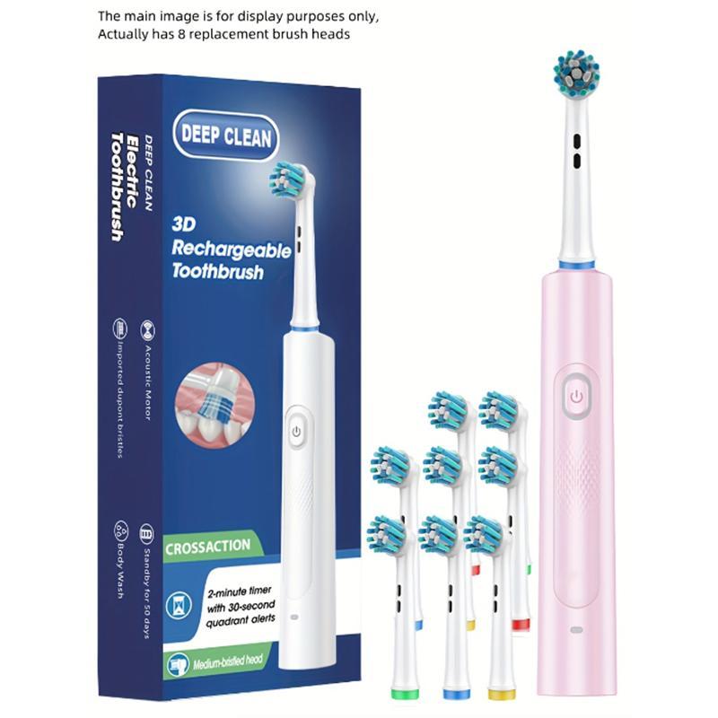 Electric Toothbrush Set, 1 Count USB Rechargeable Electric Toothbrush & 8 Counts Brush Head, Oral Care Product for Adults