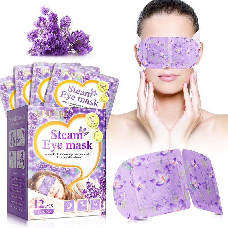 Lavender Steam Eye Mask, 12pcs box Disposable Hot Compress Eye Care Patch, Sleeping Eye Mask, Suitable for Men and Women