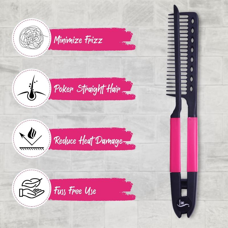 Herstyler Straightening Comb For Hair - Flat Iron Comb For Great Tresses With A Firm Grip (Pink) Smooth Handy Comfortable Comb