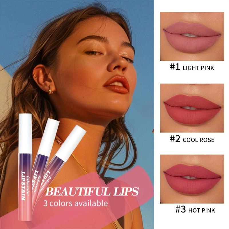 Long Lasting Tear-pull Lip Gloss, 3 Counts Matte Finish Lip Stain, Non-stick Cup Lipstick, for All Occasions Lip Makeup