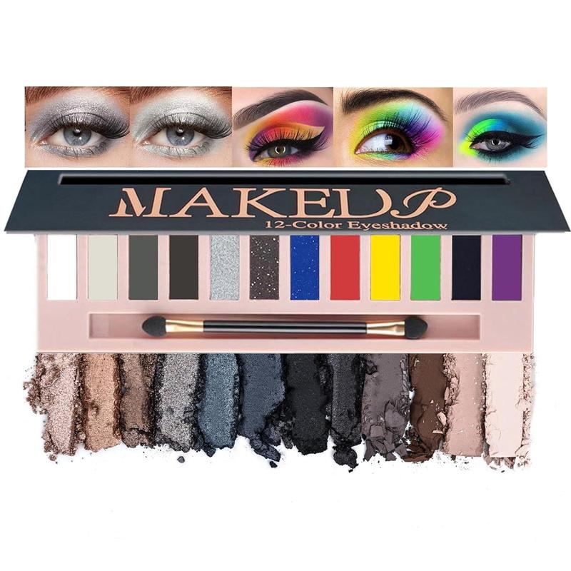 Matte Shimmer Eyeshadow Palette 2 Pack 12 Colors Makeup, Long Lasting Shimmering Eye Shadow,Glittering Blendable Powder Colorful  Cosmetic, ipsy  bag shi