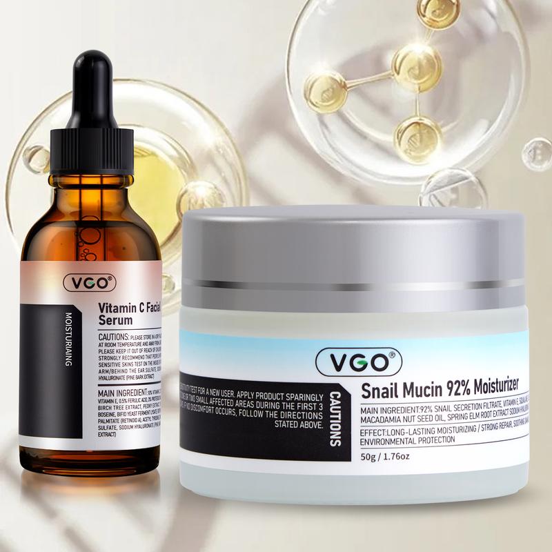 VGO Snail Mucin 92% Moisturizer and VitaminC Facial Serum Essence 30ml 60ml】UltimateHydration and Nourishment for Radiant SkinHydrating USA Skin Care Set MoistureMoisturizing Cream Gentle Hyaluronic Comfortresh cream philosophy Skin Repair