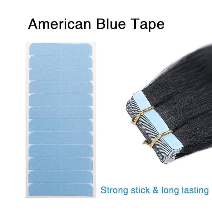 SUYYA  Hair Extension Tape Tabs Double Sided Extension Tapes for Replacement 4cm x0.8cm (Blue) Haircare Heatless