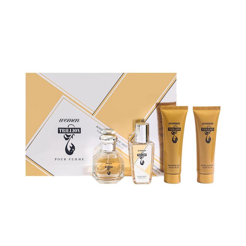 Floral Fragrance Set, 4 Counts set Including 2 Perfume & 1 Body Lotion & 1 Shower Gel, Perfume Gift Set for Women