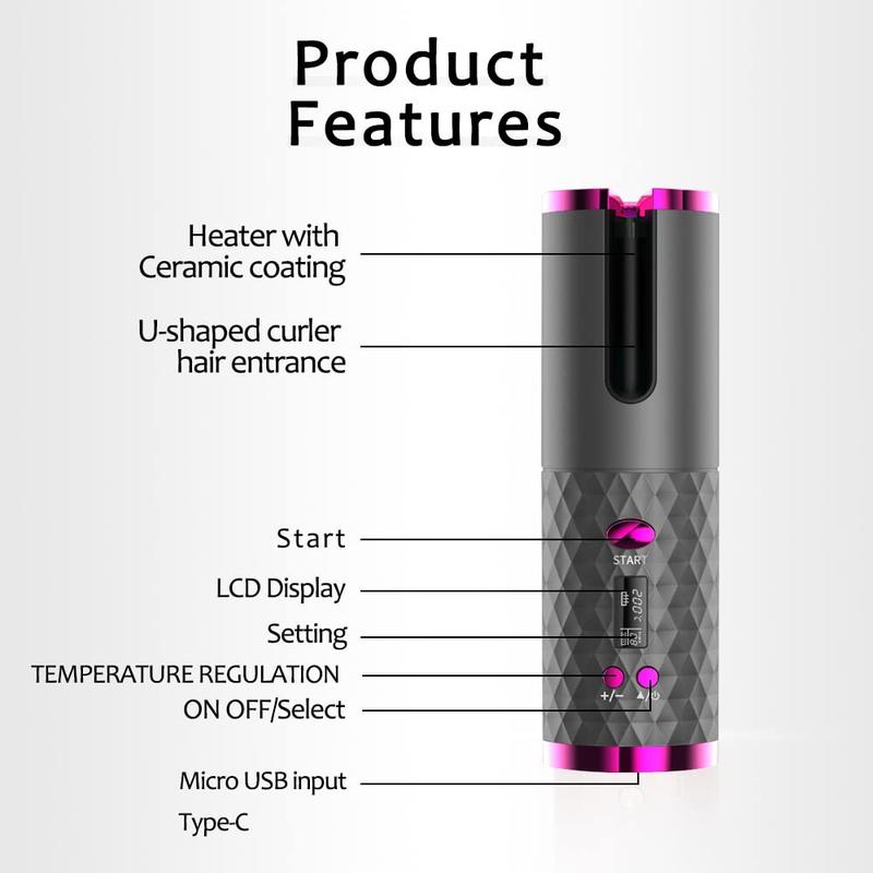 Automatic Hair Curler, 1 Box USB Rechargeable Wireless Hair Curler & Accessories, Hair Styling Tool for Women & Girls