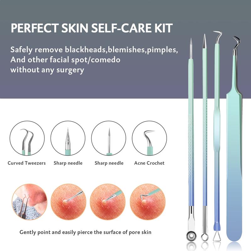 Pimple Extractor Pimple Popper Tool Kit, MENOLY 10count Blackhead Remover Tools, Acne Tools, Acne Kit for Blackhead,Blemish,Zit Removing, Whitehead Popping and Comedone Extractor Tool with Leather Bag