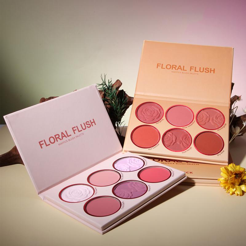 6 Colors Orange and 6 Color Hot Pink Blush Rose Petal Blush Matte Color Rendering Lightweight Palette Face Makeup Powder Palette play beauty