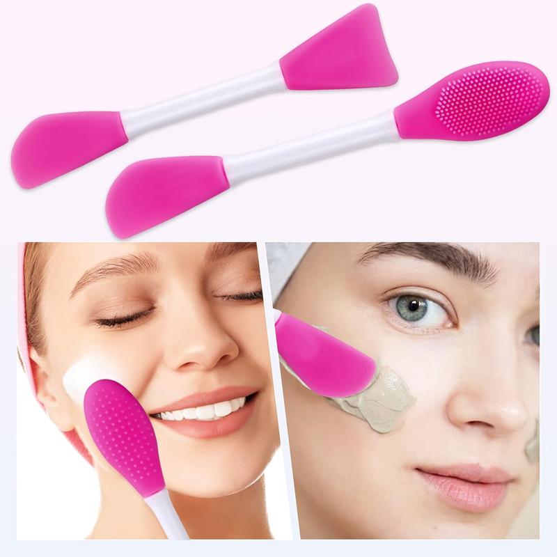 4 Pcs Face Mask Applicator, Reusable Silicone Facial Scrubber Brushes, Flexible for Applying Facial Mask Clay Mask Body Lotion Mask Beauty Tools Makeup Brushes Applicator (Pink+Blue) Cleansing Skincare Face Brush Lightweight Pore Comfort