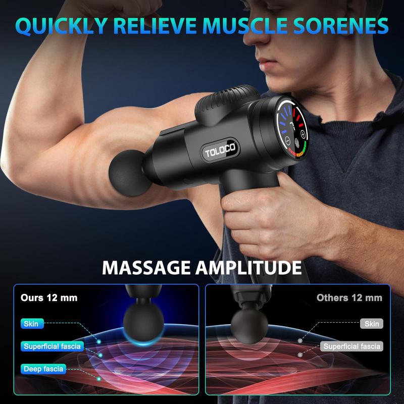 TOLOCO Cordless Percussion Massage Gun for Athletes: Quiet Deep Tissue Massager with 10 Attachments and USB Plug – Ideal Gift for Pain Relief