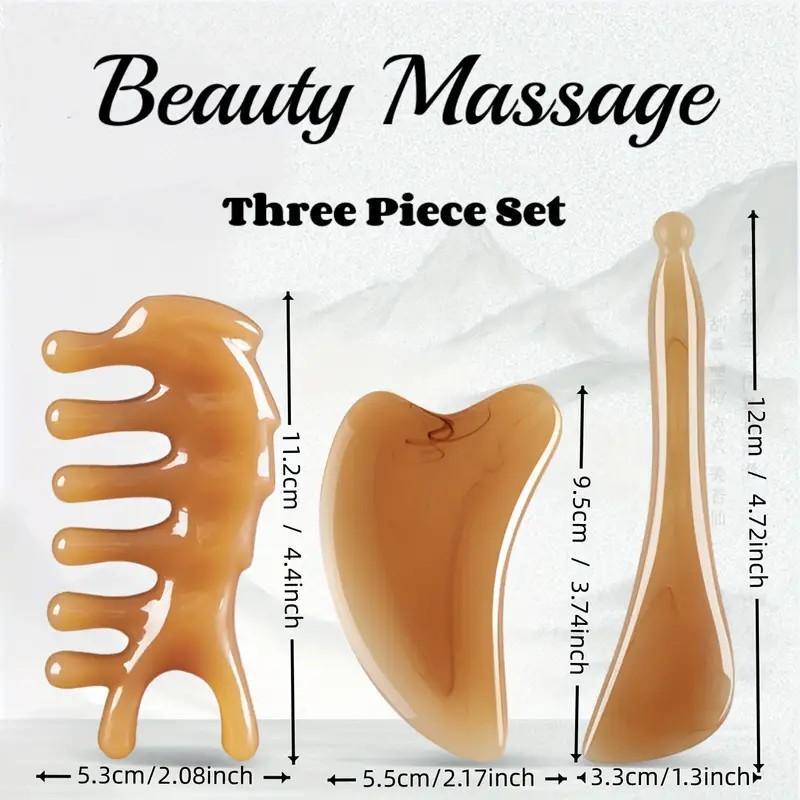 Manual Massage Tool Set, 3 Counts set Face Scraping Board & Gua Sha Board & Massage Stick, Facial Massage Tool, Body Massage Tool