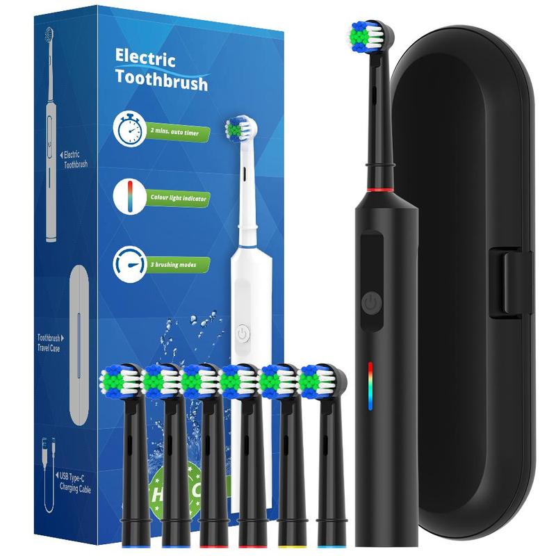 Electric Toothbrush Set, 1 Box Rechargeable Rotating Electric Toothbrush & Replacement Brush Heads & Travel Case, Intelligent Toothbrushes for Adults