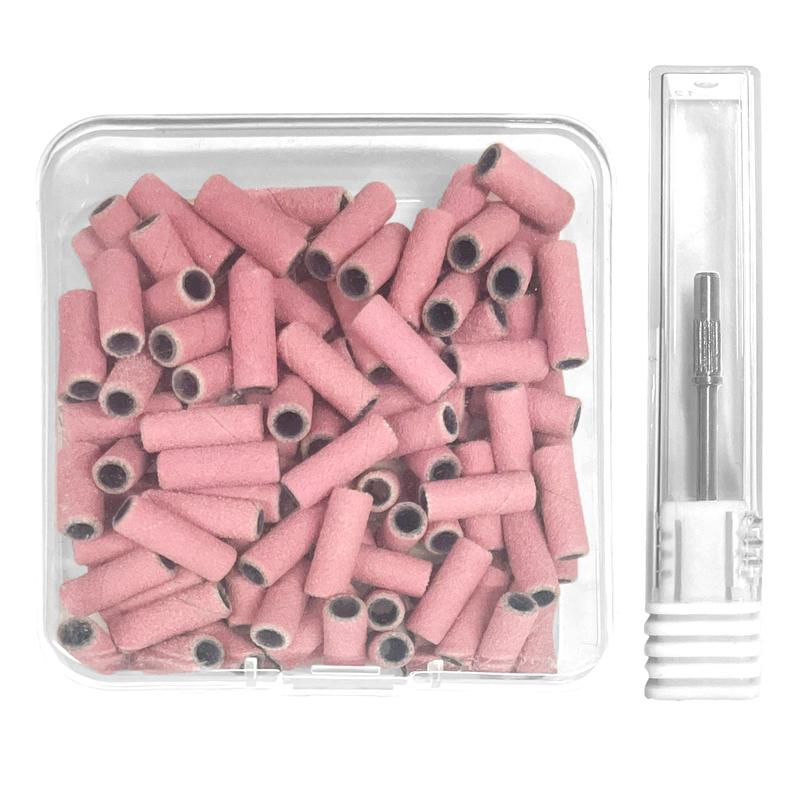 100 Pcs Nail Drill Bits with 3.1mm Mandrel Bit for Nail Prep Cuticle, Professional Art Manicure - Disposable Pink Nail Sanding Bands Kits Traditional