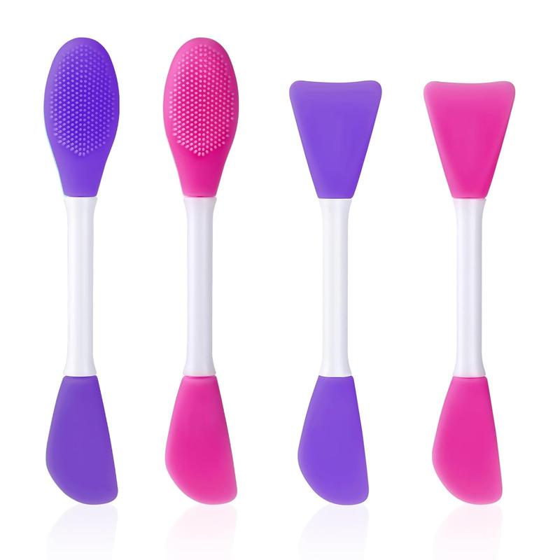 4 Pcs Face Mask Applicator, Reusable Silicone Facial Scrubber Brushes, Flexible for Applying Facial Mask Clay Mask Body Lotion Mask Beauty Tools Makeup Brushes Applicator (Pink+Blue) Cleansing Skincare Face Brush Lightweight Pore Comfort