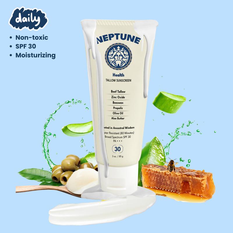 Neptune Tallow Moisturizing Sunscreen - Non Nano Zinc Oxide SPF 30 with Aloe Butter