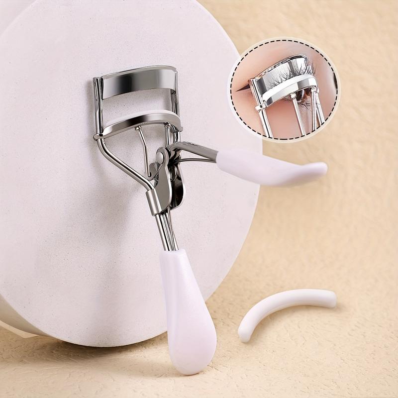 1 Portable Eyelash Curler with 15 Silicone Pads, Stainless Steel Curved Handle Eyelash Curler, Curl and Shape, No Damage to Eyelashes, Eyelash Lifting, Big Eyes, Suitable for Women's Eyelashes