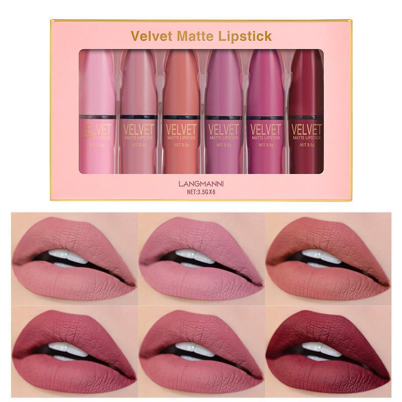 Long Lasting Matte Lipstick (6 Counts set), Moisturizing Matte Lipstick, Suitable for All Occasions Lip Makeup, Girls and Women Makeup Accessories