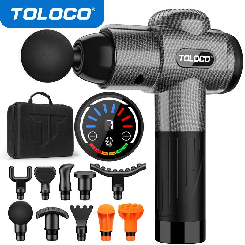 TOLOCO Cordless Percussion Massage Gun for Athletes: Quiet Deep Tissue Massager with 10 Attachments and USB Plug – Ideal Gift for Pain Relief