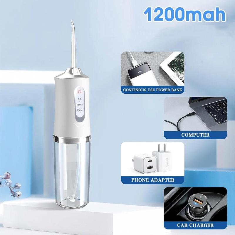 Rechargeable Water Flosser, Portable Oral Irrigator with 4 Counts Jet Tips, Waterproof Teeth Cleaner, 3 Modes Teeth Cleaning Tool for Home & Travel, Christmas Gift