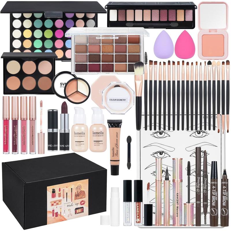 All in One Makeup Kit Makeup Kit for Women Full Kit Multipurpose Makeup ,eyeshadow? liquid foundation,Loose powder,Eyebrow pencil,4-color lip gloss set