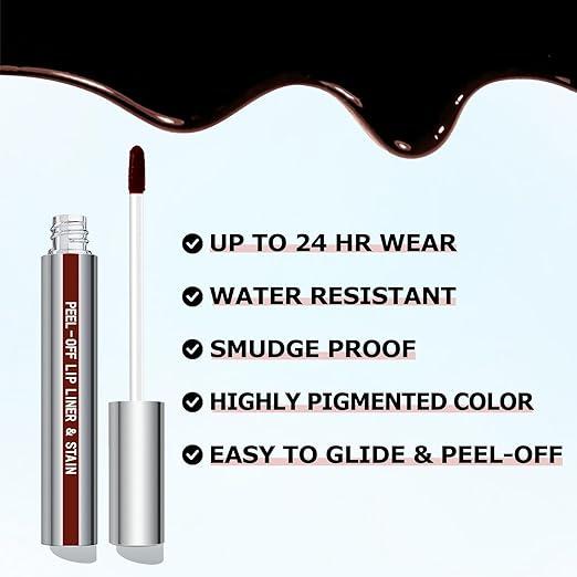 Peel Off Lip Liner Stain, Long Wear Tattoo Lip Liner with Tweezer, Peel Off Lip Stain with Matte Finish, Long Lasting, Waterproof, Transfer-proof, Highly Pigmented Color (Mauve, Cocoa, Rose) Eyeliner Lipliner