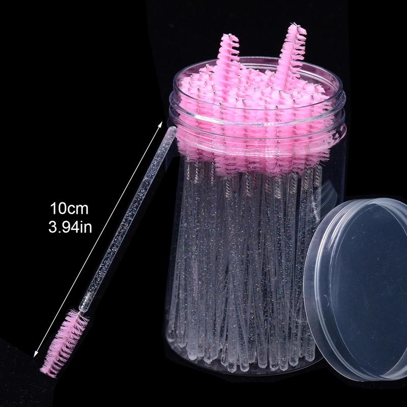 Shining Eyelash Brushes with Container, 50pcs Disposable Crystal Eyelash Brushes for Eyelash Extension, Portable Lashes Extension Spoolie for Mascara, Eyebrow, Christmas Gift