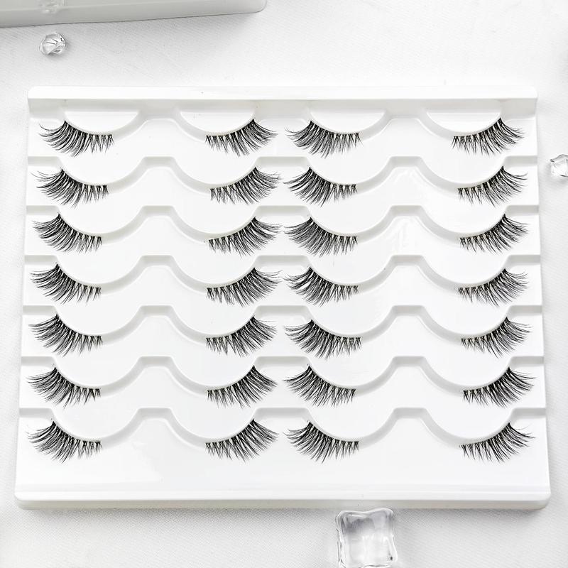 Half False Eyelashes with Clear Band, 14 Pairs Wispy Cat Eye Self Grafting Curl Eyelashes, Eye Makeup Enhancement False Eyelashes for Women & Girls, Christmas Gift