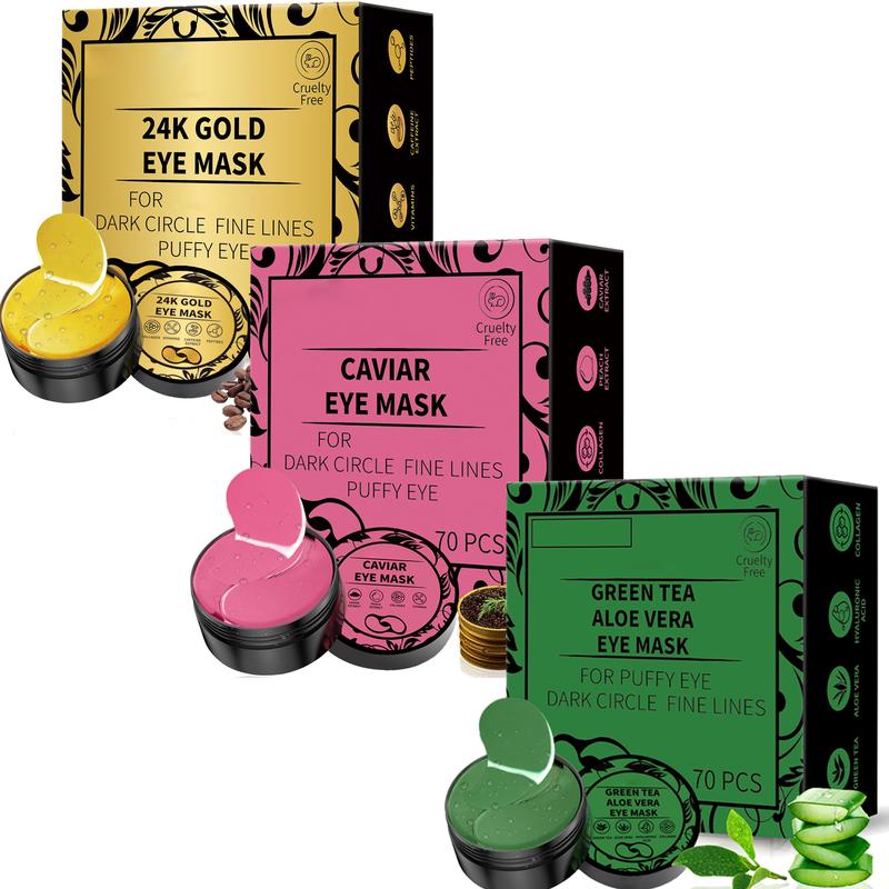 70PCS Under Eye Patches, Green Tea Eye Patches for Improving Puffy Eyes, Under Eye Masks for Dark Circles and Puffiness, Non-Irritating Eye Mask Skincare, Peaches Skin Care Products, Eye Gel Pads, Eyes Bags Treatment, Gold & Pink & Green Comfort