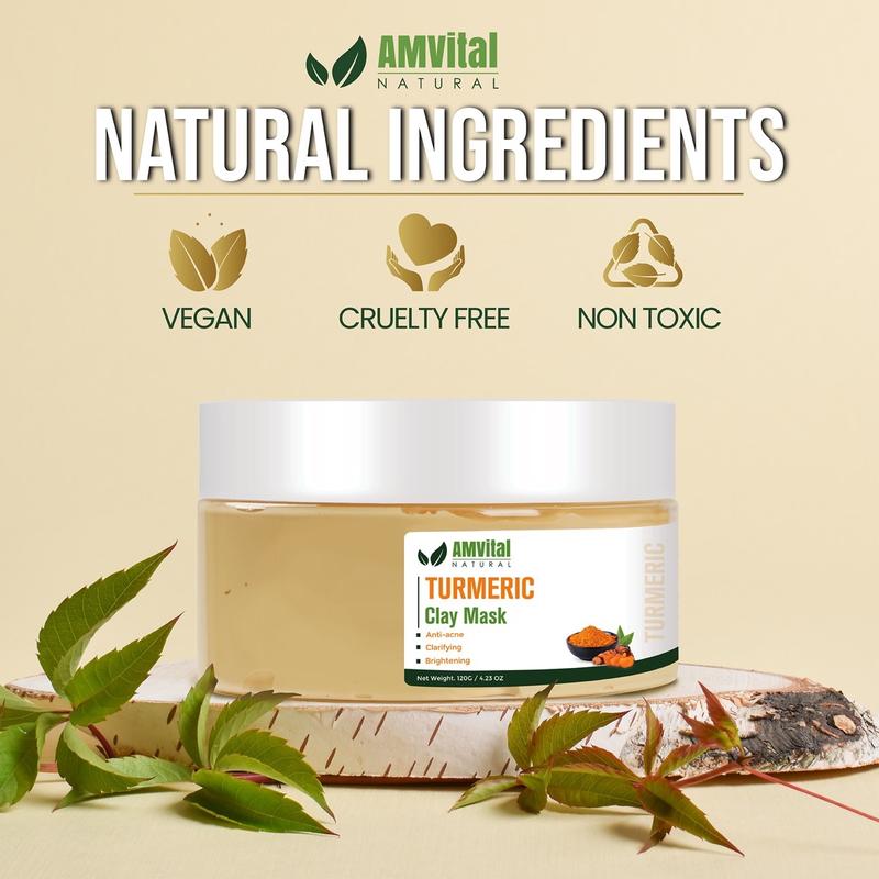 AMVital Turmeric Vitamin C Clay Mask - Refining Pores and Controlling Breakouts with Skin Brightening Vitamin C-Facial Mud Mask for Flawless Skin Care