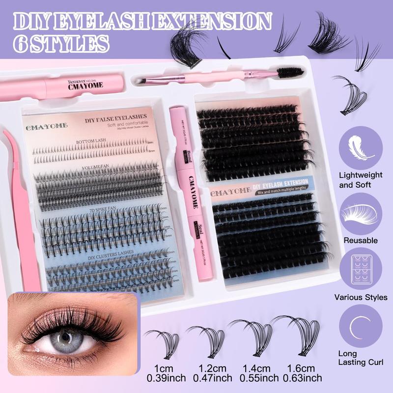 Natural Look Eyelash Extensions Kit, 642 Clusters Mixed Style & Length Individual Lashes with Tools, Professional Eye Makeup Accessories for Women, Christmas, Christmas Gift