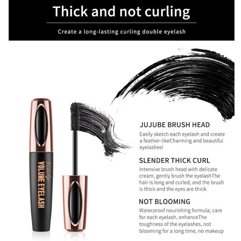 3 Pack 4D Silk Fiber Lash Mascara, Waterproof Smudge-proof Thickening Mascara Black Thickening Lengthening Mascara, All Day Exquisitely Full, Long, Thick, Long-Lasting No Flaking Lash Extensions