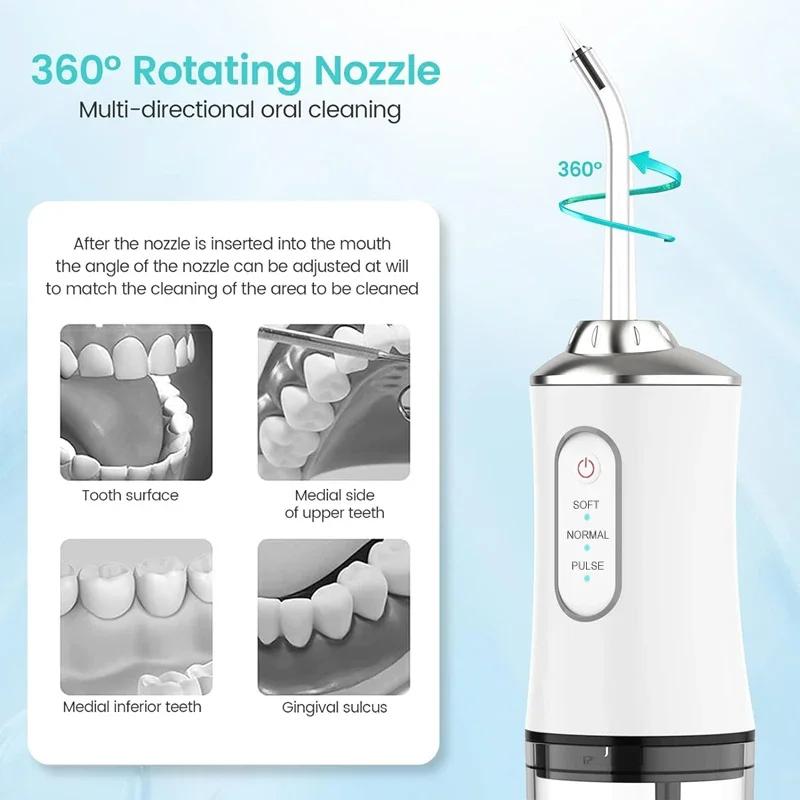 Portable Water Flosser, 3 Modes, 4 Jet Tips, USB Rechargeable, Ideal for Teeth & Gum Care Oral