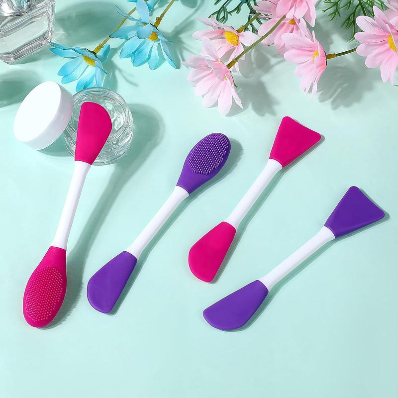 4 Pcs Face Mask Applicator, Reusable Silicone Facial Scrubber Brushes, Flexible for Applying Facial Mask Clay Mask Body Lotion Mask Beauty Tools Makeup Brushes Applicator (Pink+Blue) Cleansing Skincare Face Brush Lightweight Pore Comfort