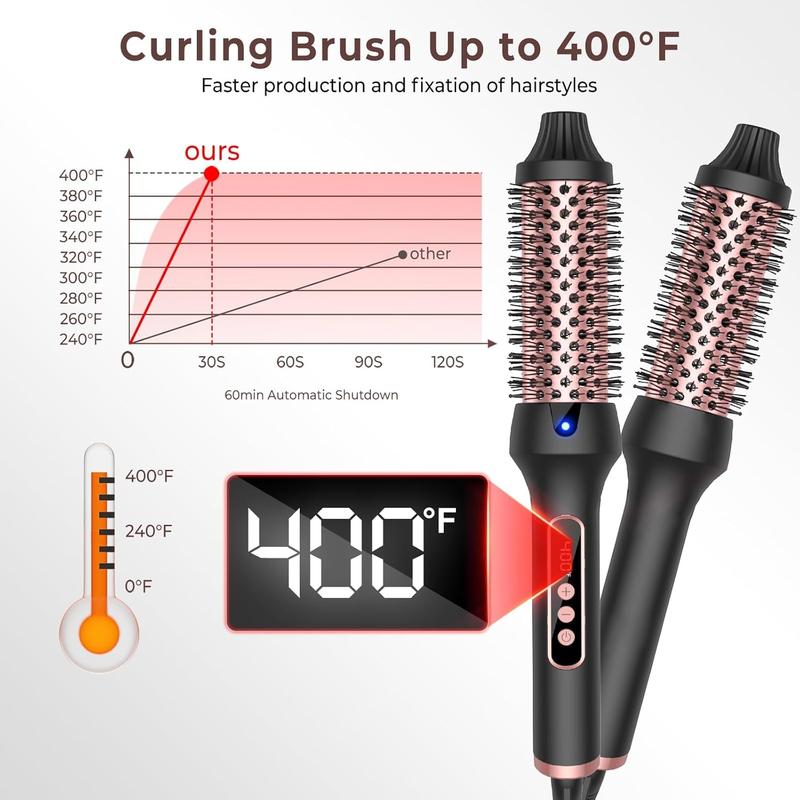 Thermal Brush 1.5'', Upgrade to 400 °F Curling Iron Curling Brush, 9 Temps Heated Round Brush Thermal Round Brush with LCD Display, 2 PTC Ceramic Tourmaline Ionic Hair Curler Hair Styling Tools