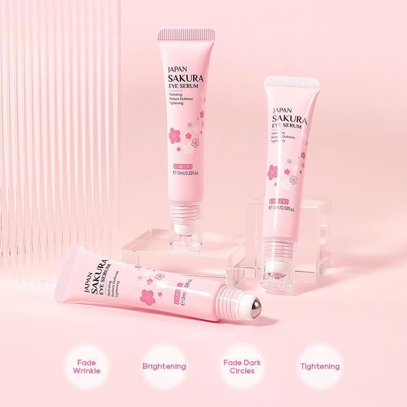 15ml Comfort Natural Sakura Extract Eye Serum & Eye Roller, 1 Count Skincare Eye Nourishing Cream for under Eye Treatment, Facial Detailing Beauty Makeup Cosmetic Tool