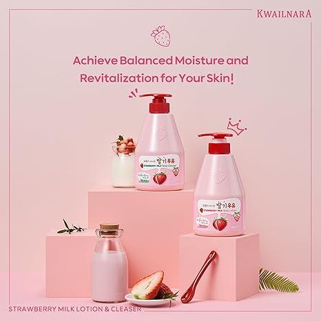 KWAILNARA Strawberry Milk Body Lotion by WELCOS, Lightweight & Deeply Hydrating, 560 g   19.75 Fl. Oz, Korean Body Care