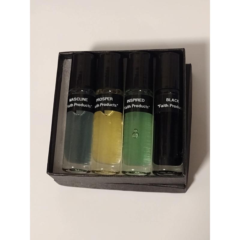 Men's Cologne Body Oil Gift Box Set of 4-1 3oz. Roll-On Bottles