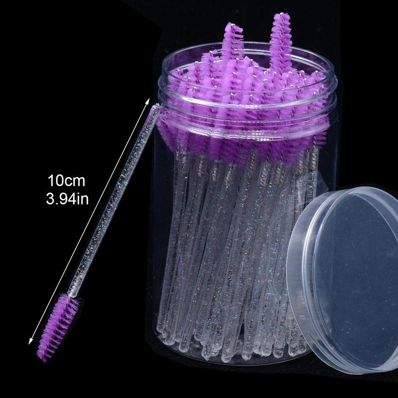 Shining Eyelash Brushes with Container, 50pcs Disposable Crystal Eyelash Brushes for Eyelash Extension, Portable Lashes Extension Spoolie for Mascara, Eyebrow, Christmas Gift