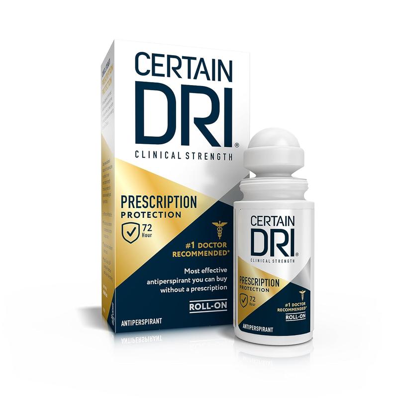 Certain Dri Prescription Strength Clinical Antiperspirant Roll-On Deodorant, Aluminum Chloride, 72Hr Protection, Fragrance Free, 1.2 Fl Oz