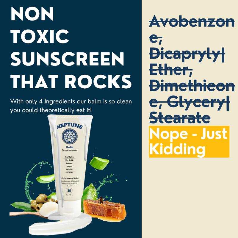 Neptune Tallow Moisturizing Sunscreen - Non Nano Zinc Oxide SPF 30 with Aloe Butter