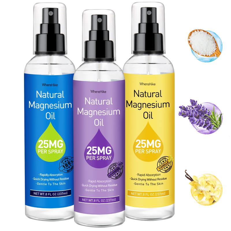 Pure Magnesium Oil Spray 8oz Size(25mg Magnesium Per Spray)-Rapidly Absorption,Quick Drying Without Residue,Gentle to The Skin-Lavender