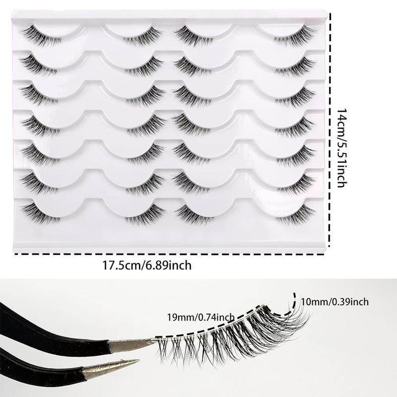 Half False Eyelashes with Clear Band, 14 Pairs Wispy Cat Eye Self Grafting Curl Eyelashes, Eye Makeup Enhancement False Eyelashes for Women & Girls, Christmas Gift