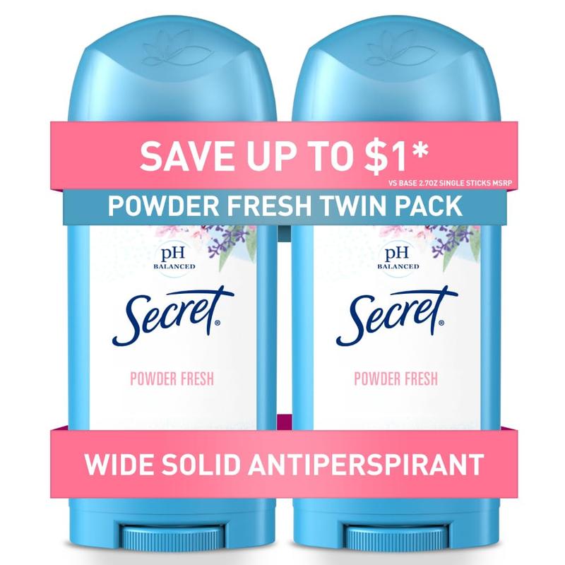 Secret Antiperspirant and Deodorant for Women, 24hr Sweat & Odor Protection, PH Balanced Protection, Gentle on Skin, Wide Solid, Powder Fresh Scent, 2.7 oz (Pack of 2)