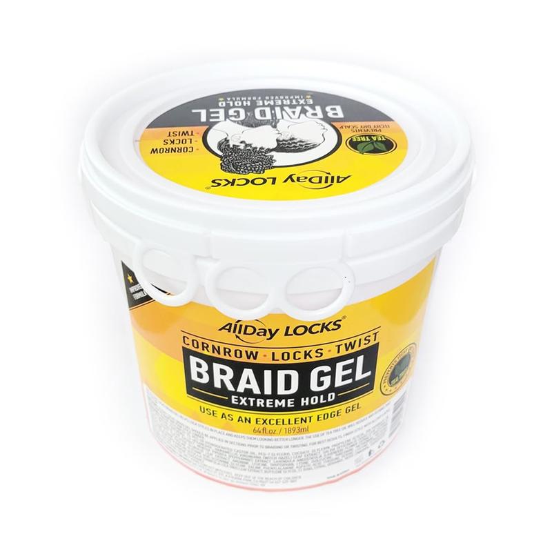 AllDay Locks Braid Gel, Extreme Hold, Long Lasting for Braids, Locks, Twists 64oz (Bucket)