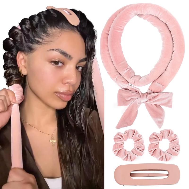 Heatless  Curler, No Heat  Curlers to Sleep in, Soft Ribbon Wrap for Long HairOvernight Satin Heatless Curling Set with  Scrunchies Clip, for All  Types